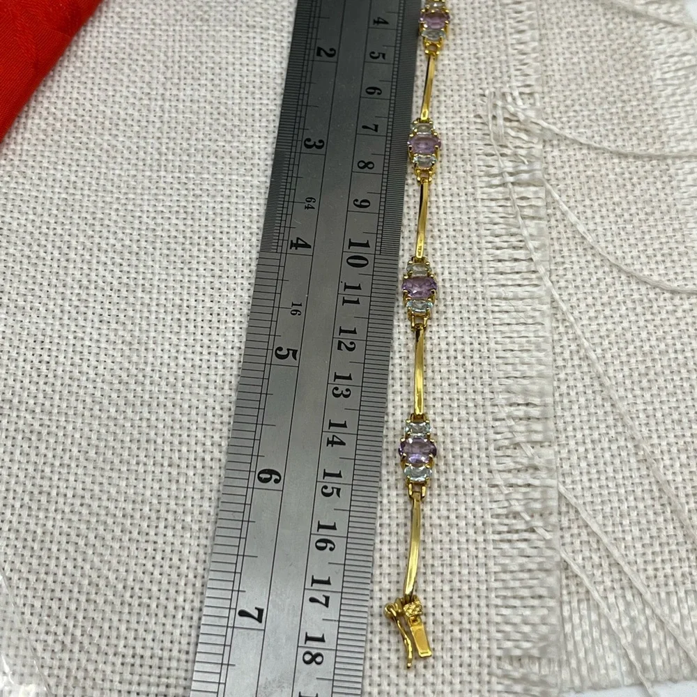 Vintage Gold-Over-Sterling Purple Gemstone Bracelet - 7” Stamped OBJ 925